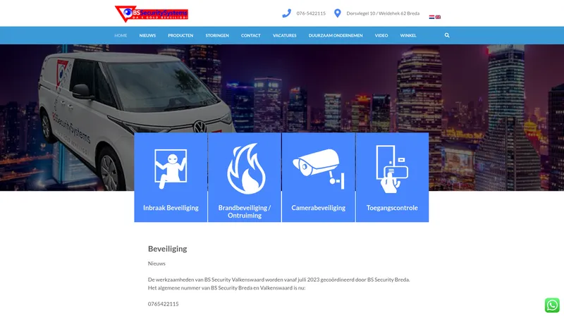 Website van BS Security Breda