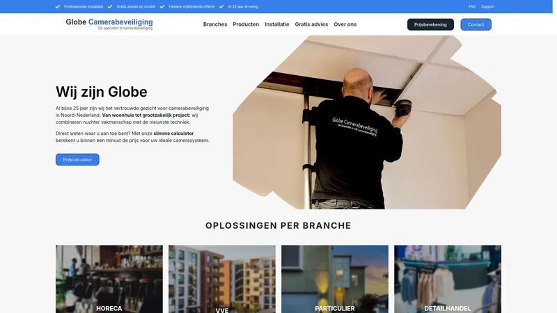 Website van Globe Camerabeveiliging