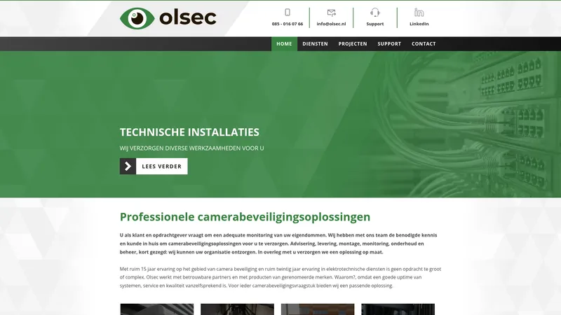 Website van Olsec, professionele camerabeveiliging
