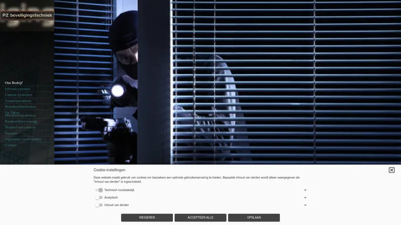 Website van PZ beveiligingstechniek