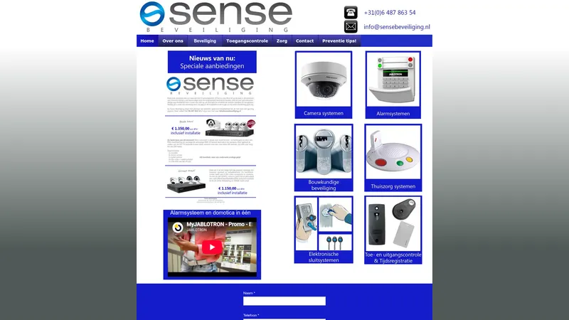 Website van Sense Beveiliging