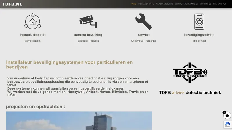 Website van TDFB Detectie Techiek