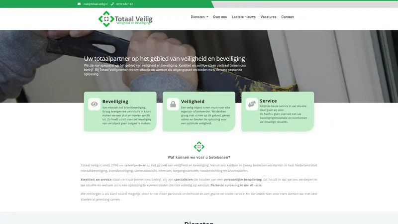 Website van Totaal Veilig B.V.