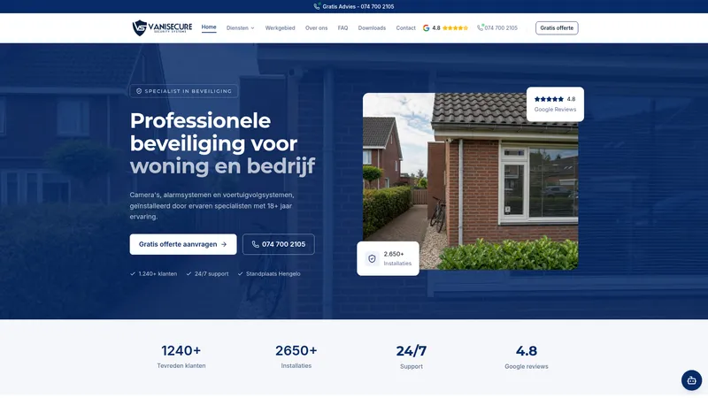 Website van Vanisecure Security Systems
